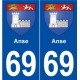 69 Anse blason autocollant plaque stickers ville
