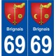 69 Brindas blason autocollant plaque stickers ville