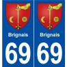 69 Brindas blason autocollant plaque stickers ville