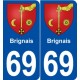 69 Brindas blason autocollant plaque stickers ville