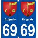 69 Brindas blason autocollant plaque stickers ville