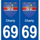 69 Charly blason autocollant plaque stickers ville