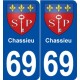 69 Chassieu blason autocollant plaque stickers ville