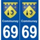 69 Communay blason autocollant plaque stickers ville
