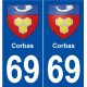 69 Corbas blason autocollant plaque stickers ville