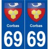 69 Corbas blason autocollant plaque stickers ville