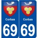 69 Corbas blason autocollant plaque stickers ville
