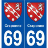 69 Craponne blason autocollant plaque stickers ville