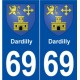 69 Dardilly blason autocollant plaque stickers ville