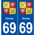 69 Genas blason autocollant plaque stickers ville