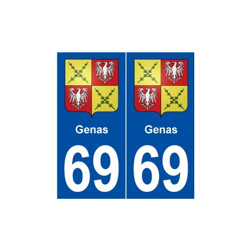 69 Genas blason autocollant plaque stickers ville