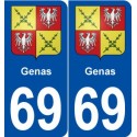 69 Genas blason autocollant plaque stickers ville