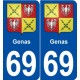 69 Genas blason autocollant plaque stickers ville