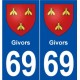 69 Givors blason autocollant plaque stickers ville
