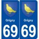 69 Grigny blason autocollant plaque stickers ville