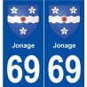 69 Jonage blason autocollant plaque stickers ville