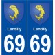 69 Lentilly blason autocollant plaque stickers ville