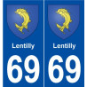 69 Lentilly blason autocollant plaque stickers ville