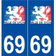 69 Lyon logo autocollant plaque stickers ville