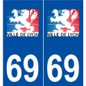 69 Lyon logotipo de la etiqueta engomada de la placa de pegatinas de la ciudad