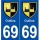 69 Oullins blason autocollant plaque stickers ville