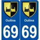 69 Oullins blason autocollant plaque stickers ville