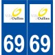 69 Oullins logo autocollant plaque stickers ville