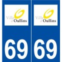 69 Oullins logo autocollant plaque stickers ville
