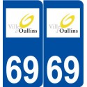 69 Oullins logo autocollant plaque stickers ville