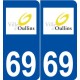 69 Oullins logo autocollant plaque stickers ville