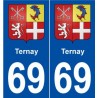 69 Ternay blason autocollant plaque stickers ville