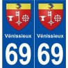 69 Vénissieux blason autocollant plaque stickers ville