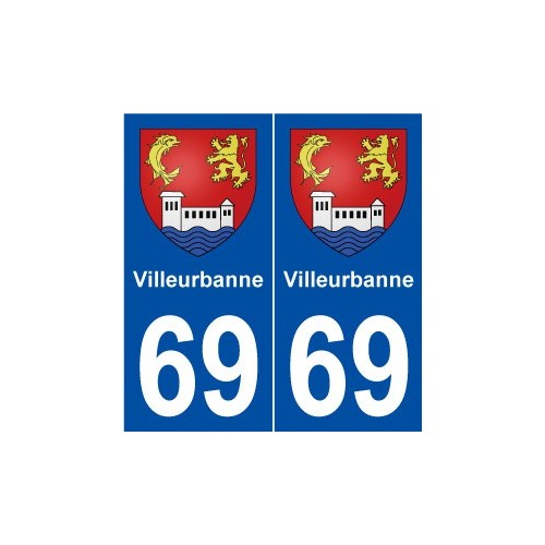 69 Villeurbanne Ville 2 Stickers autocollant plaque immatriculation