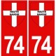 74 Haute Savoie autocollant plaque fond rouge blason croix savoie