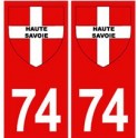 74 Haute Savoie aufkleber platte mit rotem hintergrund, wappen-kreuz-savoie