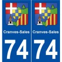 74 Cranves-Sales blason autocollant plaque stickers ville