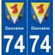 74 Douvaine escudo de armas de la etiqueta engomada de la placa de pegatinas de la ciudad