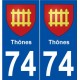 74 Thônes blason autocollant plaque stickers ville