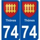 74 Thônes blason autocollant plaque stickers ville