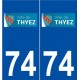 74 Thyez logo autocollant plaque stickers ville