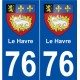 76 Le Havre blason autocollant plaque stickers ville