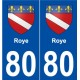 80 Roye escudo de armas de la etiqueta engomada de la placa de pegatinas de la ciudad
