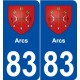 83 Arcs blason autocollant plaque stickers ville