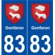 83 Gonfaron blason autocollant plaque stickers ville