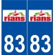 83 Rians logo autocollant plaque stickers ville