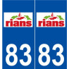 83 Rians logo autocollant plaque stickers ville