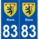 83 Rians blason autocollant plaque stickers ville