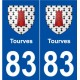 83 Tourves blason autocollant plaque stickers ville