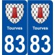 83 Tourves blason autocollant plaque stickers ville