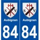 84 Aubignan escudo de armas de la etiqueta engomada de la placa de pegatinas de la ciudad